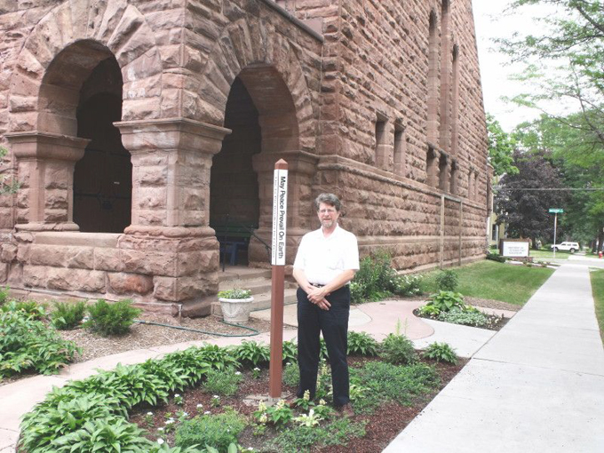 Peace Pole at Presbyterian Church in MinnesotaUSA May Peace Prevail