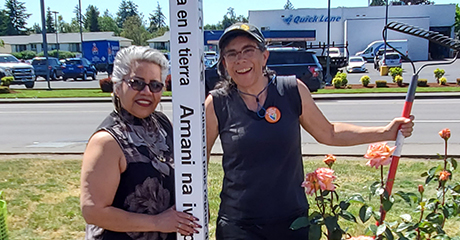Jubitz Family Foundation and Rotary of Keizer plant Peace Pole at the Los Dos Hermanos Mexican Restaurant in Keizer Oregon-USA