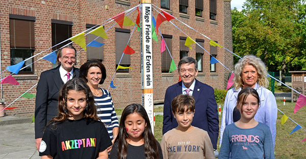 Peace Pole inaugurated in front of the townhouse in Marl, North Rhine – Westphalia, GERMANY