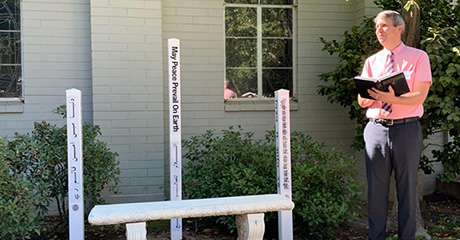 Three Peace Poles planted at The First United Methodist Church of Turlock, California – USA