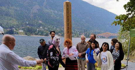 Hexagon Peace Pole planted for IDP in Nelson, British Columbia, Canada