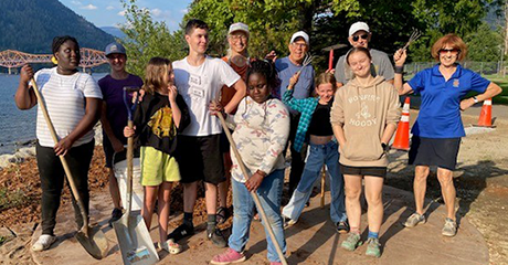 Peace Pole in Peace Garden on the International Day of Peace, Nelson, British Columbia, Canada