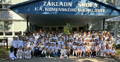Primary school of Komensky Plants Peace Pole for IDP in Michalovce, Slovakia