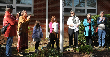 Peace Pole dedicated at Congregation Beth Shalom, Dover, Delaware, USA