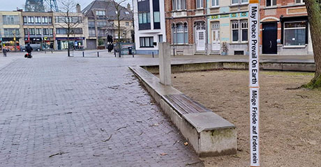 Peace Pole planted at the Pleintje School, Willebroek, Belgium.